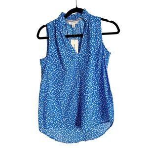 On 34th Blue Patterned Sleeveless Blouse